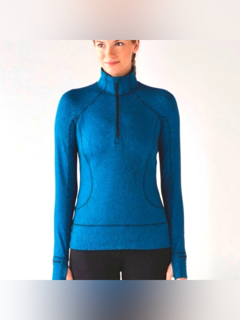 LULULEMON NWOT Rush Hour 1/2 Zip Luon Spray Jaquard Shocking Blue & Black, Sz 8